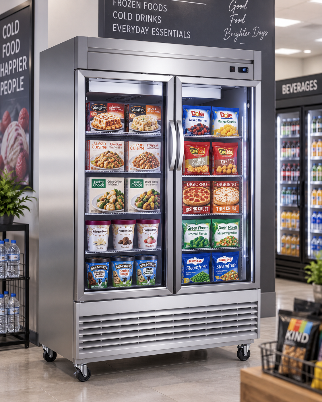 Congelador Vertical MIGSA UR-54F-2G | 47 pies³ | 2 Puertas de Cristal | 1350 L
