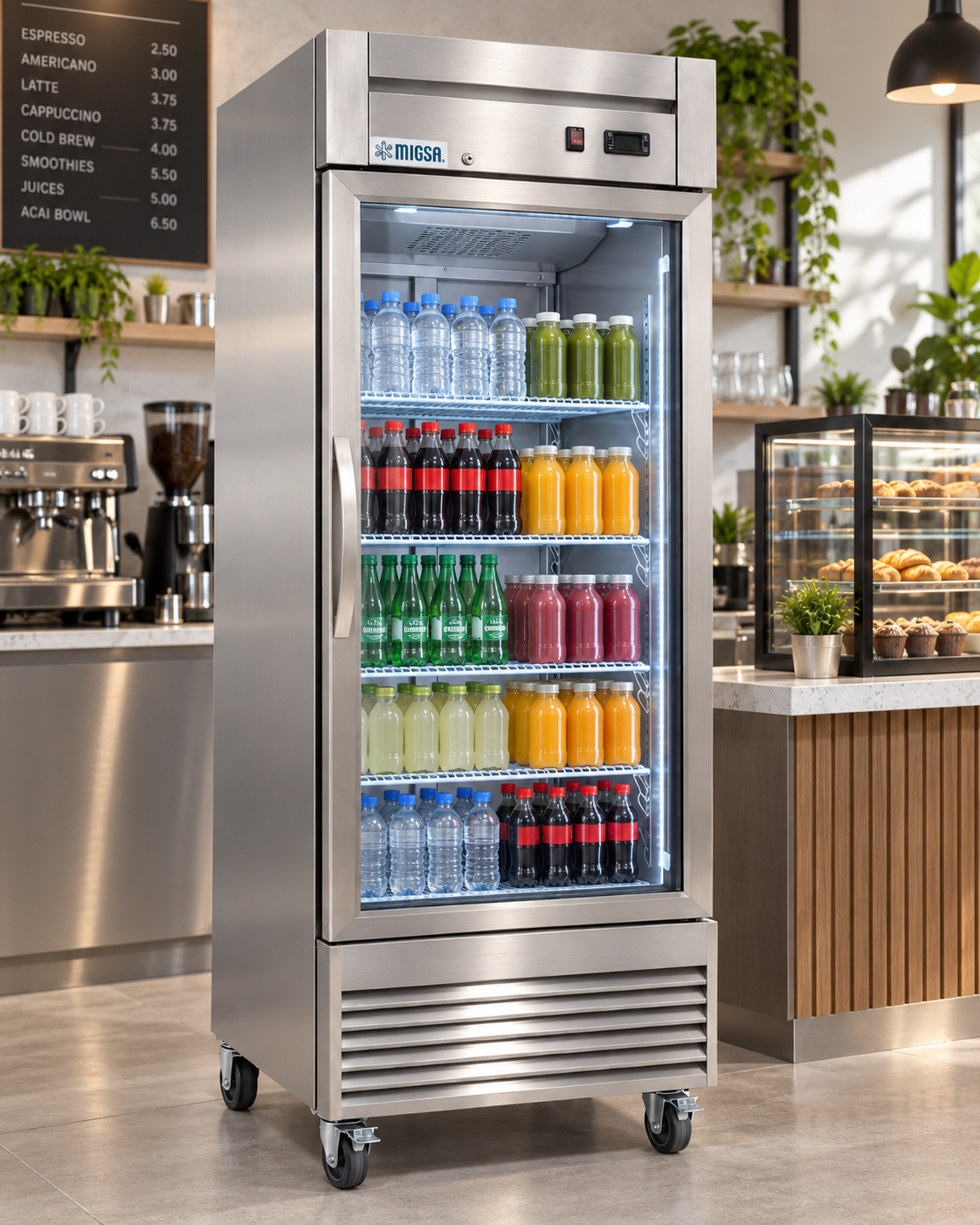 Refrigerador Vertical MIGSA UR-27C-1G | 23 pies³ | 1 Puerta de Cristal | 650 L